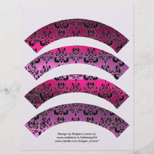 PINK  FUCHSIA BLACK DAMASK CUPCAKE LINER CUTOUT