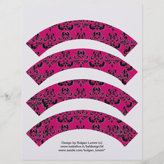 PINK  FUCHSIA BLACK DAMASK CUPCAKE LINER CUTOUT (Front)