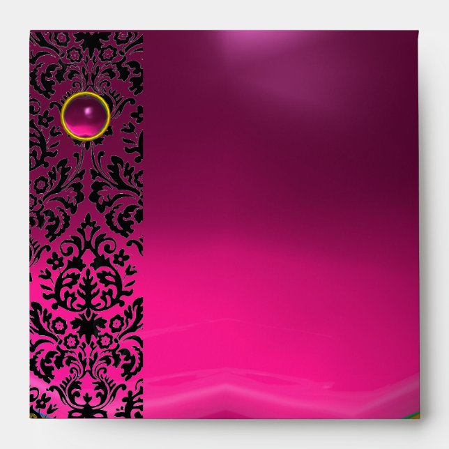 PINK FUCHSIA BLACK DAMASK Purple Amethyst Gold Envelopes (Front)