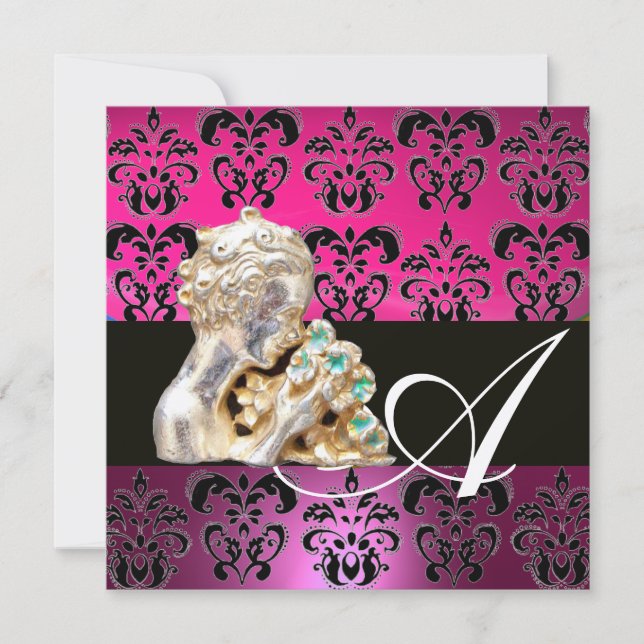 PINK,FUCHSIA,BLACK, PURPLE,DAMASK JEWEL MONOGRAM INVITATION (Front)