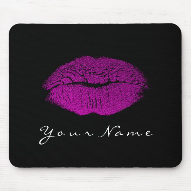 Pink Fuchsia Black White Name Makeup Lips Kiss Mouse Pad (Front)