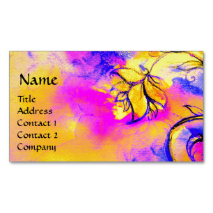 PINK FUCHSIA BLUE YELLOW WHIMSICAL FLOWERS Magnetic BUSINESS CARD