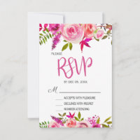Pink Fuchsia Botanical Floral Wedding RSVP card