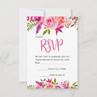 Pink Fuchsia Botanical Floral Wedding RSVP card