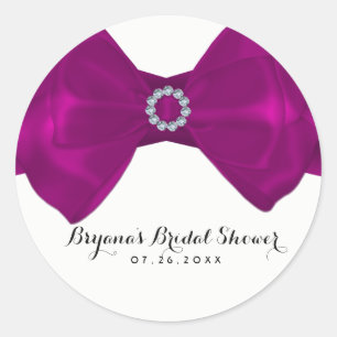 Pink Fuchsia Bow Ribbon & Diamonds Elegant Favour Classic Round Sticker