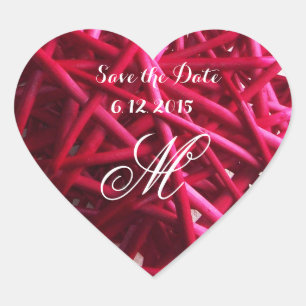 PINK FUCHSIA BRAIDED HEART WEDDING SAVE THE DATE HEART STICKER