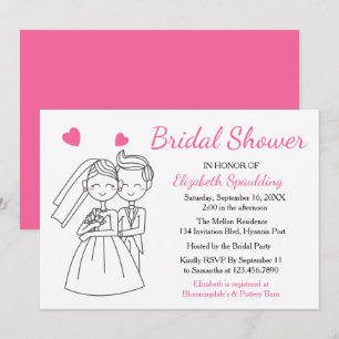 Pink Fuchsia Bridal Shower Bride & Groom Wedding Invitation