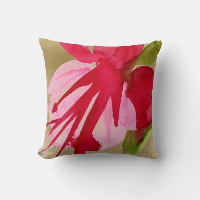 Pink Fuchsia bright pop art watercolour flower Cushion (Front)