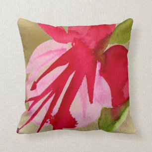 Pink Fuchsia bright pop art watercolour flower Cushion