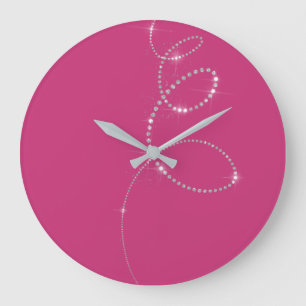 Pink Fuchsia Crystals Grey Infinity Diamond Large Clock
