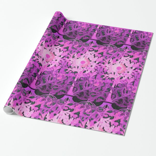 PINK FUCHSIA DAISY FLOWERS WRAPPING PAPER (Unrolled)
