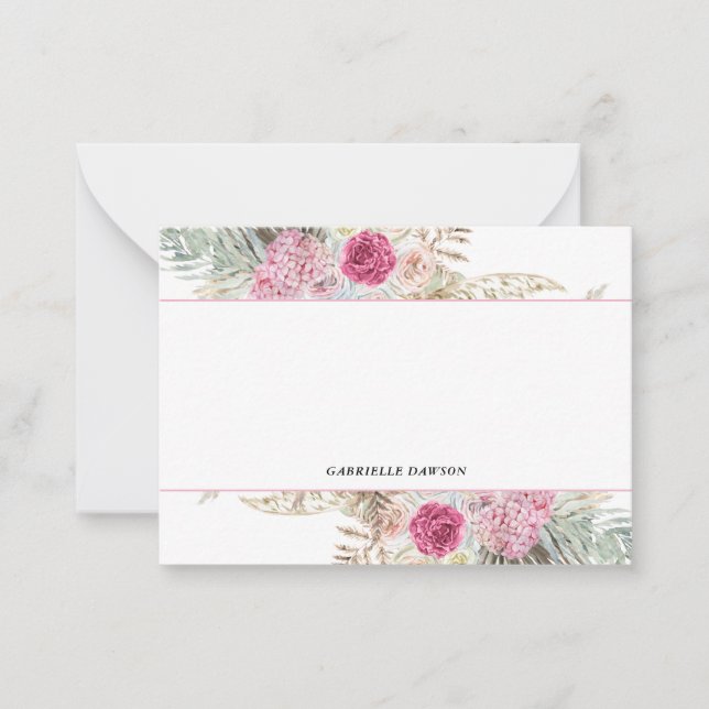 Pink Fuchsia Floral Personalised Note Cards (Front)