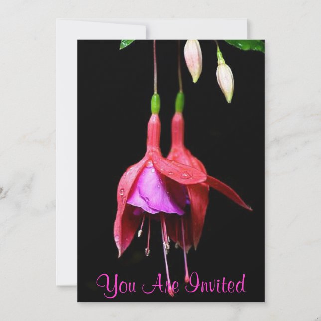 Pink Fuchsia Flower Invitation (Front)