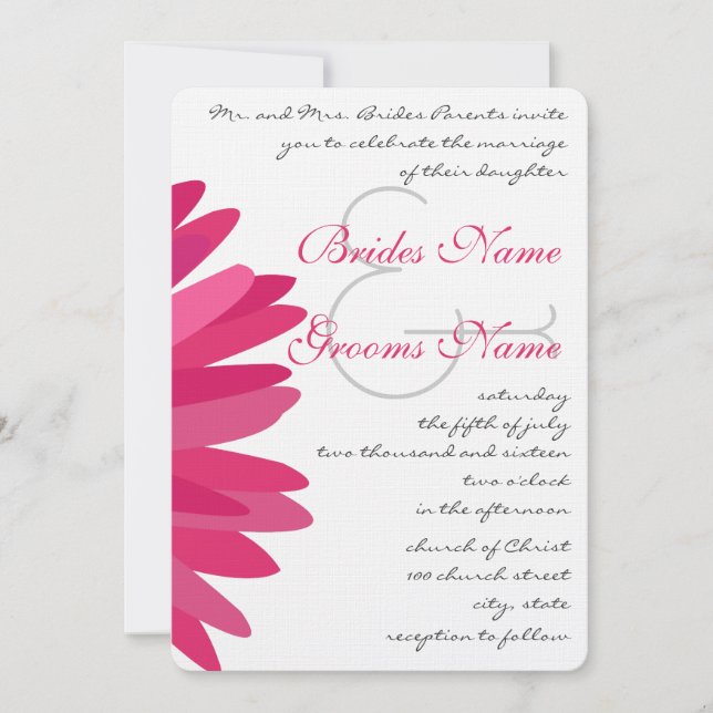 Pink Fuchsia Gerber Daisy Wedding Invitation (Front)