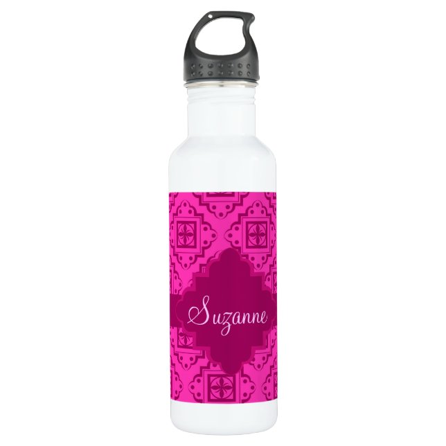 Pink Fuchsia & Magenta Arabesque Moroccan Graphic 710 Ml Water Bottle (Front)