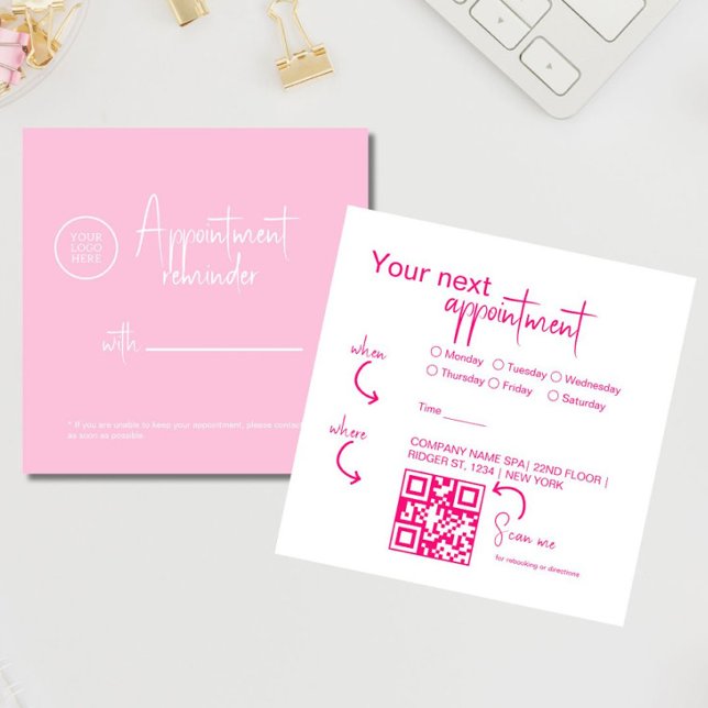 Pink fuchsia Modern Beauty Salon QR code  Appointment Card (Creator Uploaded)