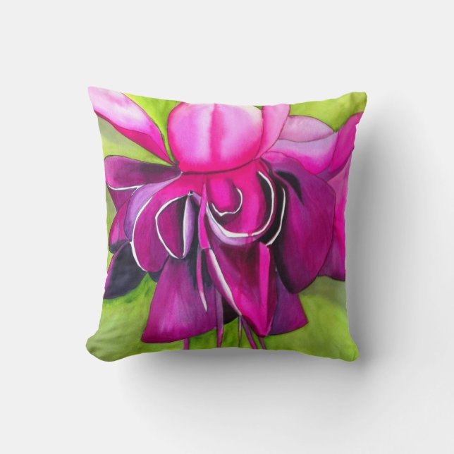 Pink Fuchsia pop art flower watercolour Cushion (Front)