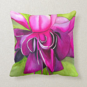 Pink Fuchsia pop art flower watercolour Cushion