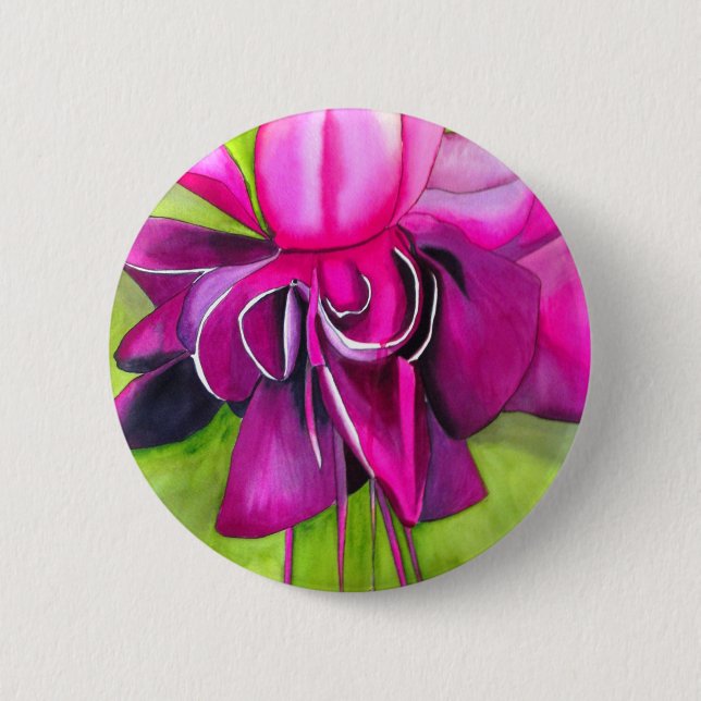 Pink Fuchsia pop art watercolour flower 6 Cm Round Badge (Front)