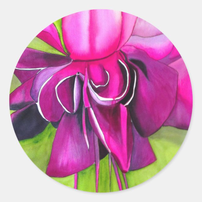 Pink Fuchsia pop art watercolour flower Classic Round Sticker (Front)
