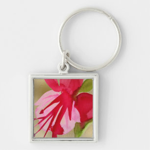Pink Fuchsia pop art watercolour flower Key Ring