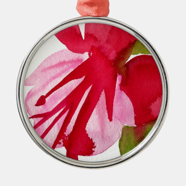Pink Fuchsia pop art watercolour flower Metal Ornament (Front)