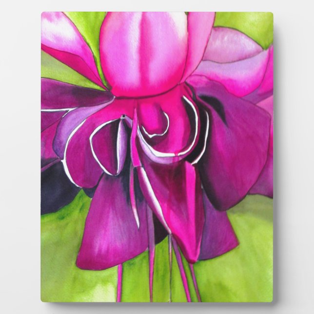 Pink Fuchsia pop art watercolour flower Plaque (Front)