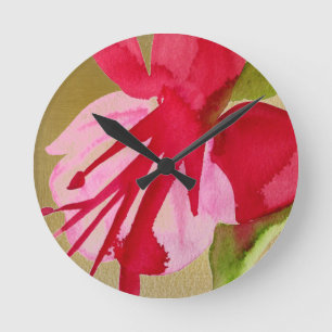 Pink Fuchsia pop art watercolour flower Round Clock