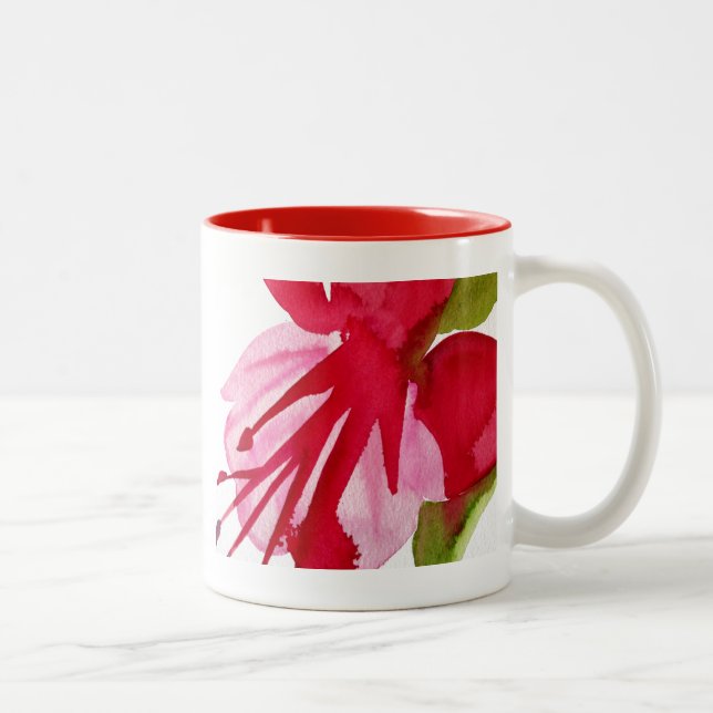 Pink Fuchsia pop art watercolour flower Two-Tone Coffee Mug (Right)