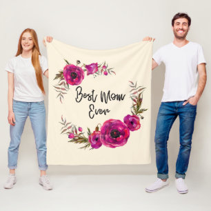 Pink Fuchsia Poppies Best Mum Ever - Mother's Da Fleece Blanket