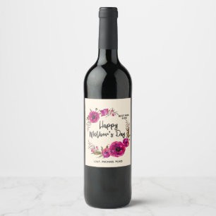 Pink Fuchsia Poppies  Best Mum Ever - Mother's Day Wine Label