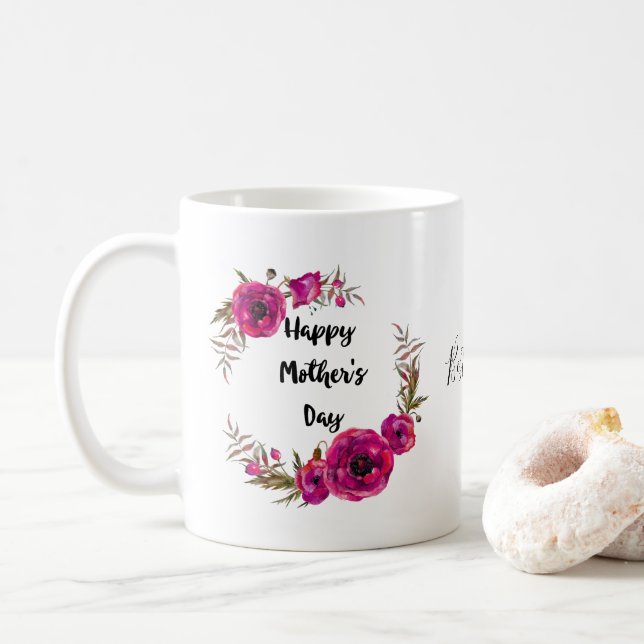 Pink Fuchsia Poppies  Best Mum - Mother's Day Coffee Mug (With Donut)
