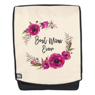 Pink Fuchsia Poppy Wreath Best Mum Ever Backpack