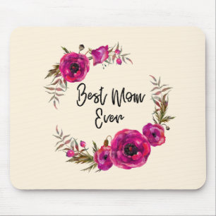 Pink Fuchsia Poppy Wreath Best Mum Ever Mouse Pad