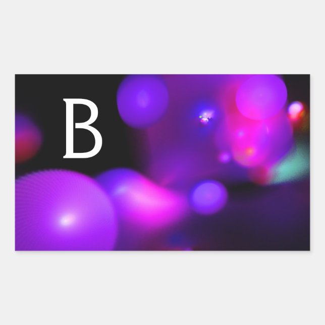 PINK FUCHSIA PURPLE BLACK FRACTAL BUBBLES MONOGRAM RECTANGULAR STICKER (Front)