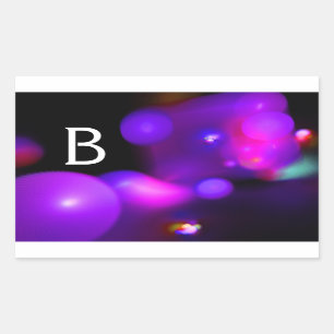 PINK FUCHSIA PURPLE BLACK FRACTAL BUBBLES MONOGRAM RECTANGULAR STICKER