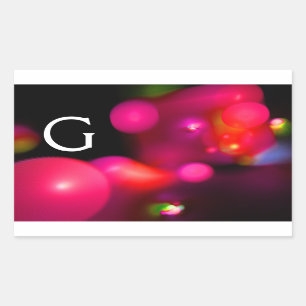 PINK FUCHSIA PURPLE BLACK FRACTAL BUBBLES MONOGRAM RECTANGULAR STICKER