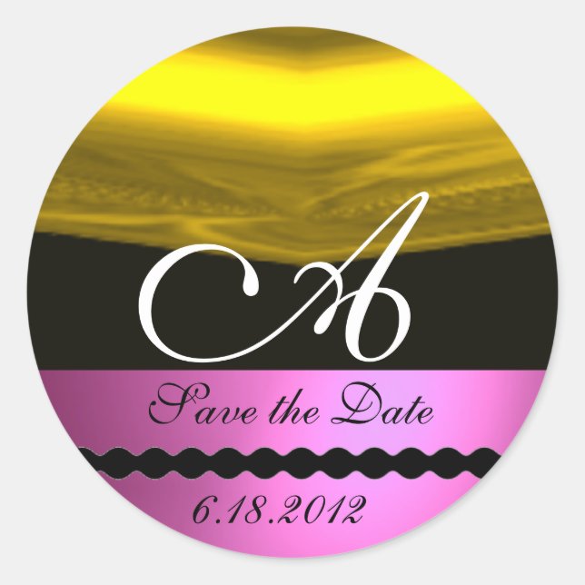 PINK FUCHSIA PURPLE GOLD  MONOGRAM CLASSIC ROUND STICKER (Front)