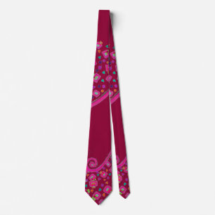 PINK FUCHSIA RED BURGUNDY ABSTRACT DECO TIE