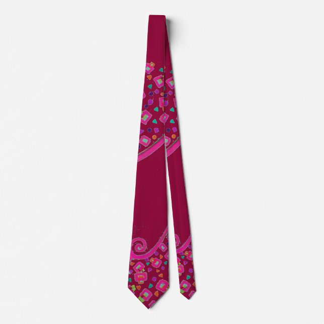 PINK FUCHSIA RED BURGUNDY ABSTRACT DECO TIE (Front)