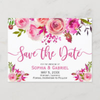 Pink Fuchsia Rose Botanical Floral Save the Date