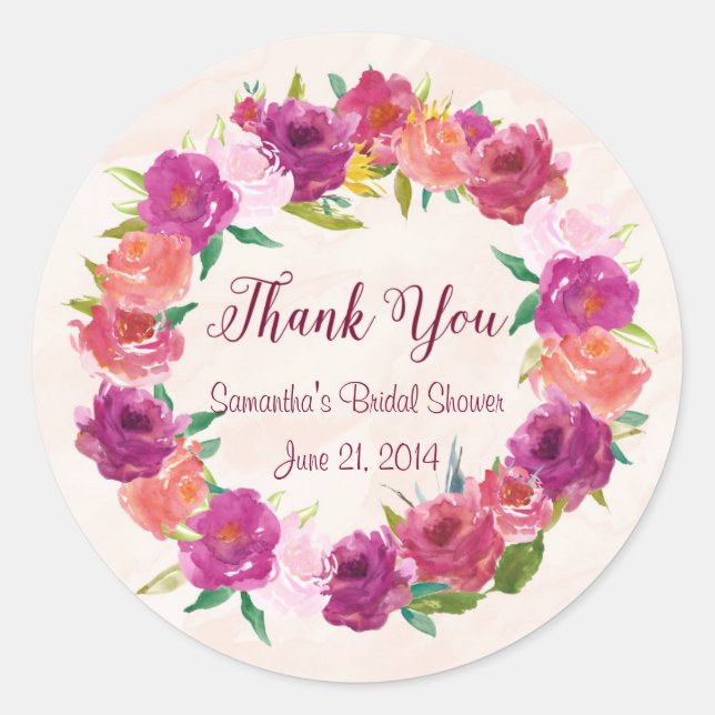 Pink Fuchsia Roses Round Stickers (Front)