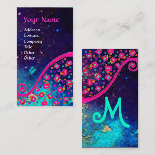 PINK FUCHSIA TURQUOISE BLUE ABSTRACT DECO MONOGRAM BUSINESS CARD