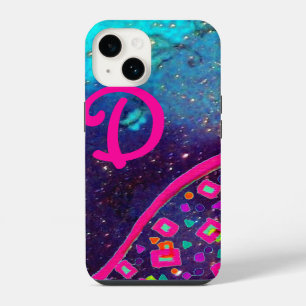 PINK FUCHSIA TURQUOISE BLUE ABSTRACT DECO MONOGRAM iPhone CASE
