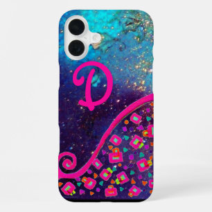 PINK FUCHSIA TURQUOISE BLUE ABSTRACT DECO MONOGRAM iPhone 16 PLUS CASE