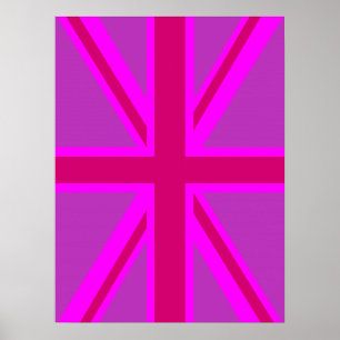 Pink Fuchsia Union Jack Flag Design Poster