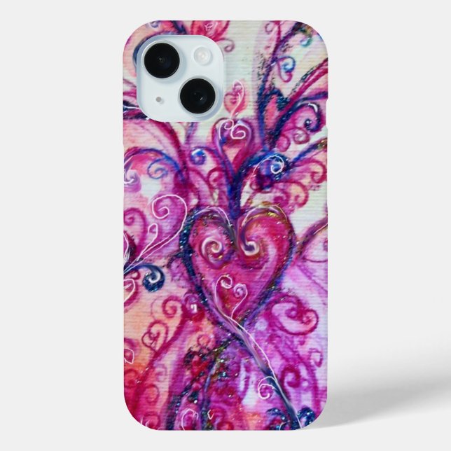 PINK FUCHSIA WHIMSICAL FLOURISHES WITH HEART Case-Mate iPhone CASE (Back)