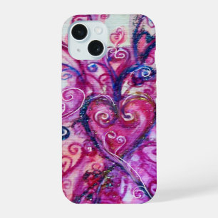 PINK FUCHSIA WHIMSICAL FLOURISHES WITH HEART iPhone 15 CASE