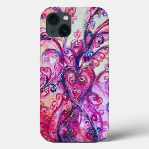 PINK FUCHSIA WHIMSICAL FLOURISHES WITH HEART iPhone CASE