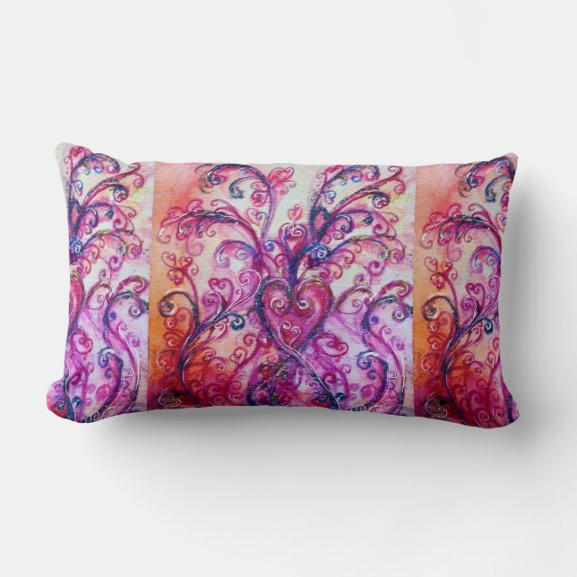 PINK FUCHSIA WHIMSICAL FLOURISHES WITH HEART LUMBAR CUSHION (Front)